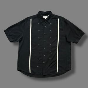 Vintage y2k Silk Shirt Rockabilly Bowler Button Up Collared Black XL Mens